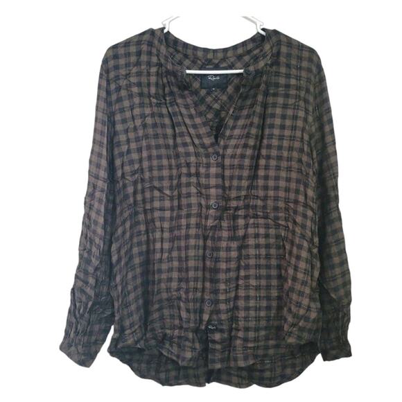 Rails Tops - Rails Button Up Shirt Blouse Size Medium Olive Black‎ Gold Metallic Plaid